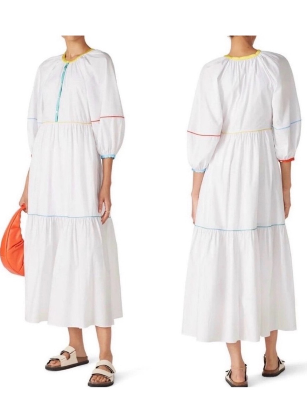 STAUD Demi Dress with Yellow, Blue & Red Trim in Size 0